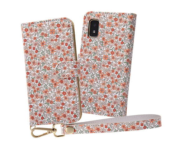 AQUOS wish2/wish/耐衝撃 手帳型ｹｰｽ ｸﾘｱﾎﾟｹｯﾄ ﾊﾝﾄﾞｽﾄﾗｯﾌﾟ ﾙｰﾍﾟ付 花柄