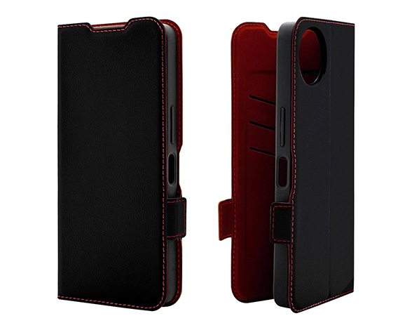 AQUOS wish5 専用ケース 薄型サイドマグネット手帳 横型 BK×RD